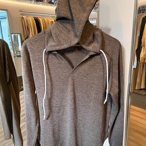 Women's Brown Long Sleeve Drawstring Hoodie Pullover Deep V Neck Size M